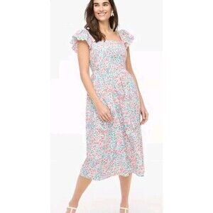 J. Crew Ditsy Floral Ruffle Sleeve Midi Dress Size 2 Cottagecore Cotton